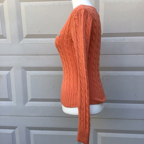 Aeropostale Sweater Womens Sz M Orange Cable Knit V-Neck Long Sleeve Y2K - Picture 5 of 16